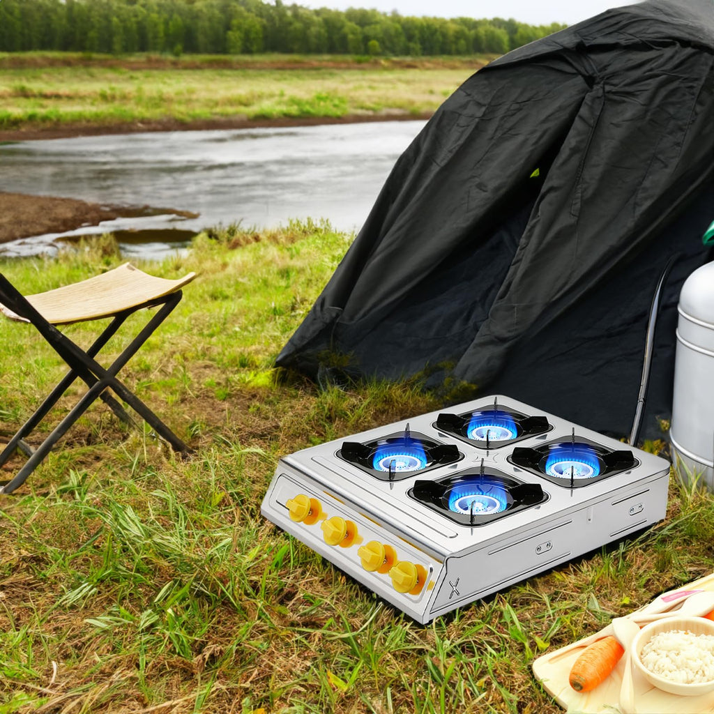Vivicreate 4 Burner Propane Gas Stove 40000 Btu Stainless Steel Cooktop With Enamel Pan Support Electronic Ignition For Camping