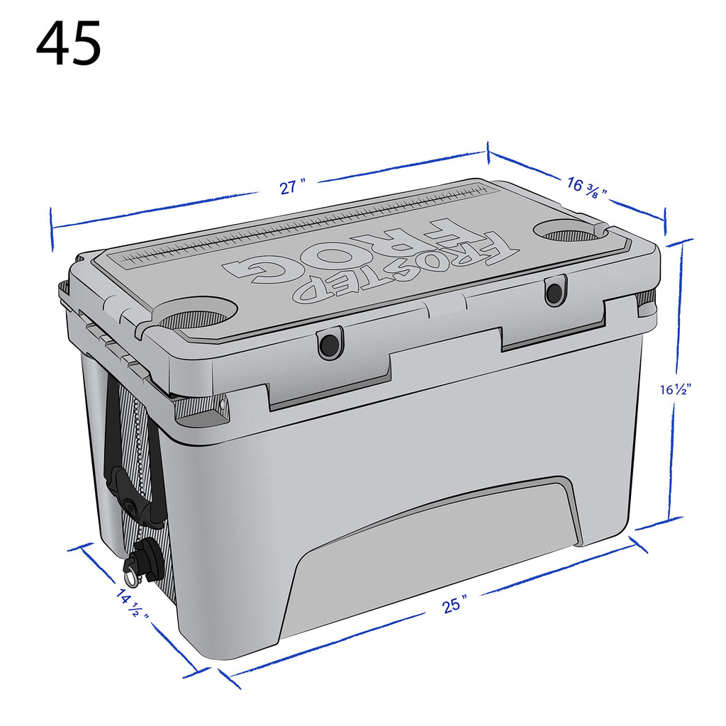 Frosted Frog White 45 Quart Ice Chest Heavy Duty High Performance Roto-Molded Commercial Grade Insulated Cooler