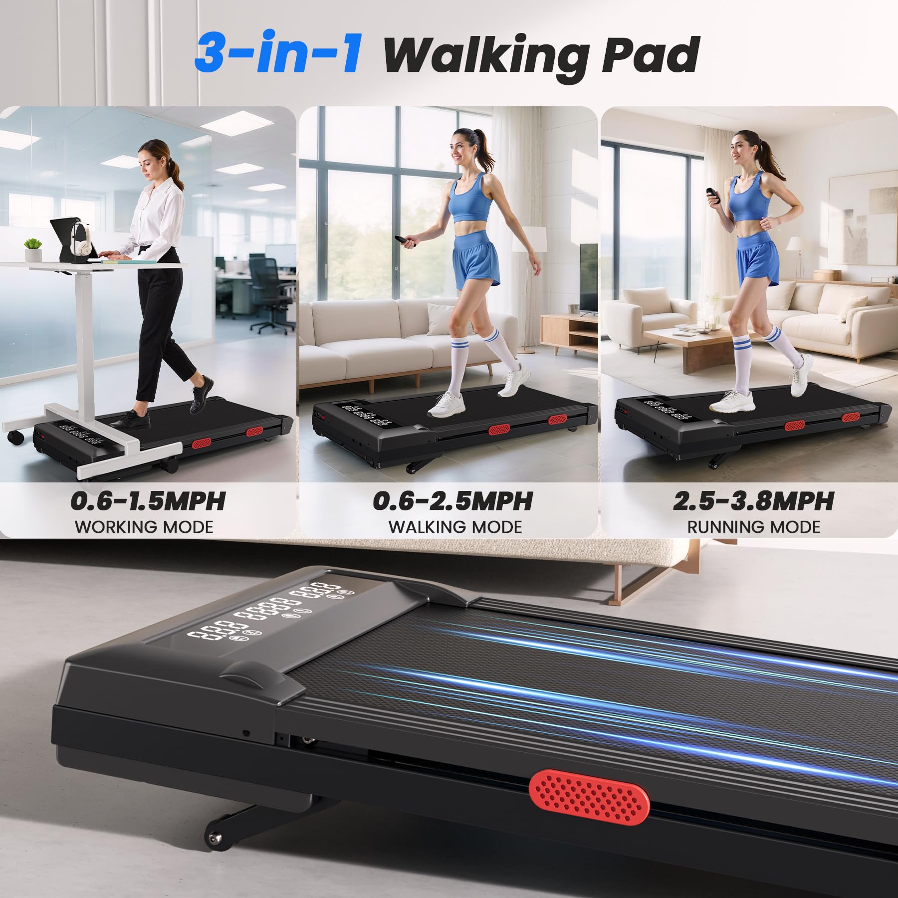 Superun Walking Pad With 9% Auto Incline, Under Desk Treadmills For Home And Office Small Space, 2.5 Hp Portable Mini Jogging Ma