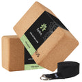 Syntus Cork Yoga Blocks And Yoga Strap Set, 2 Natural Cork Soft Non-Slip Yoga Blocks 9  6  4 Inches, 8Ft Metal D-Ring Strap For 