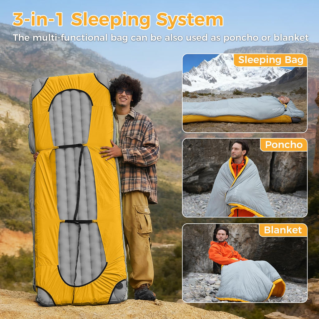 Atepa Bulwark 300 50? Down Sleeping Bag For Adults, 650Fp Recycled Wearable Ultralight 3 Season Compact Sleeping Bags With Compr