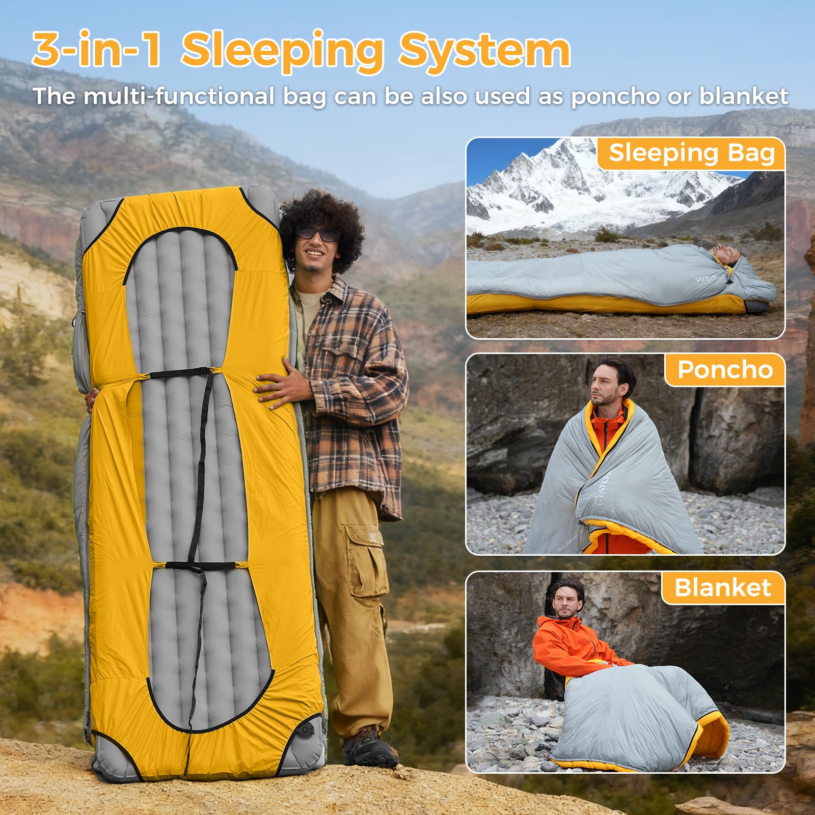 Atepa Bulwark 300 50? Down Sleeping Bag For Adults, 650Fp Recycled Wearable Ultralight 3 Season Compact Sleeping Bags With Compr