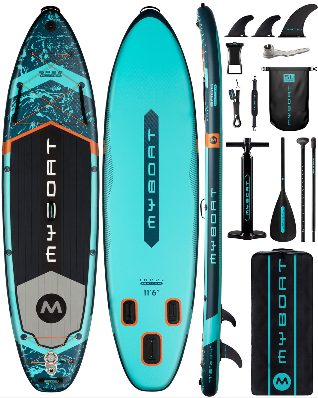 Myboat 11'6  34  6 Extra Wide Inflatable Paddle Board, Stand Up Paddle Board For Fishing, Sup Board With 3 Removable Fins, Dual
