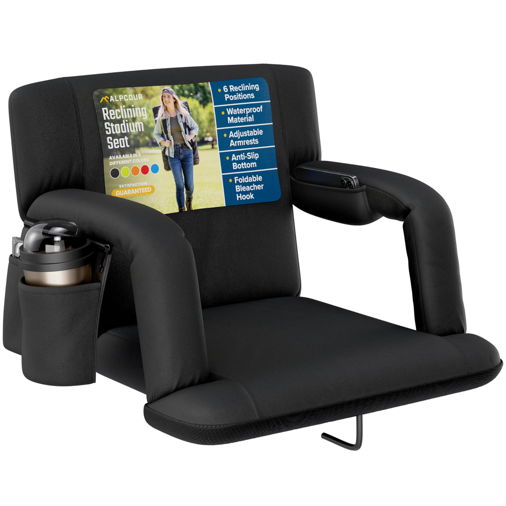 Alpcour Folding Stadium Seat - Deluxe Reclining Wide Adults Camping Back Support Chair For Bleachers Best Extra Thick Plus Size