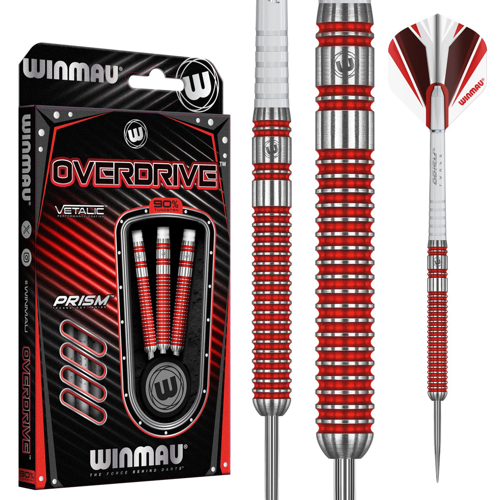 Winmau Overdrive Tungsten Steeltip Darts Set 25G With Prism Flights And Shafts (Stems)