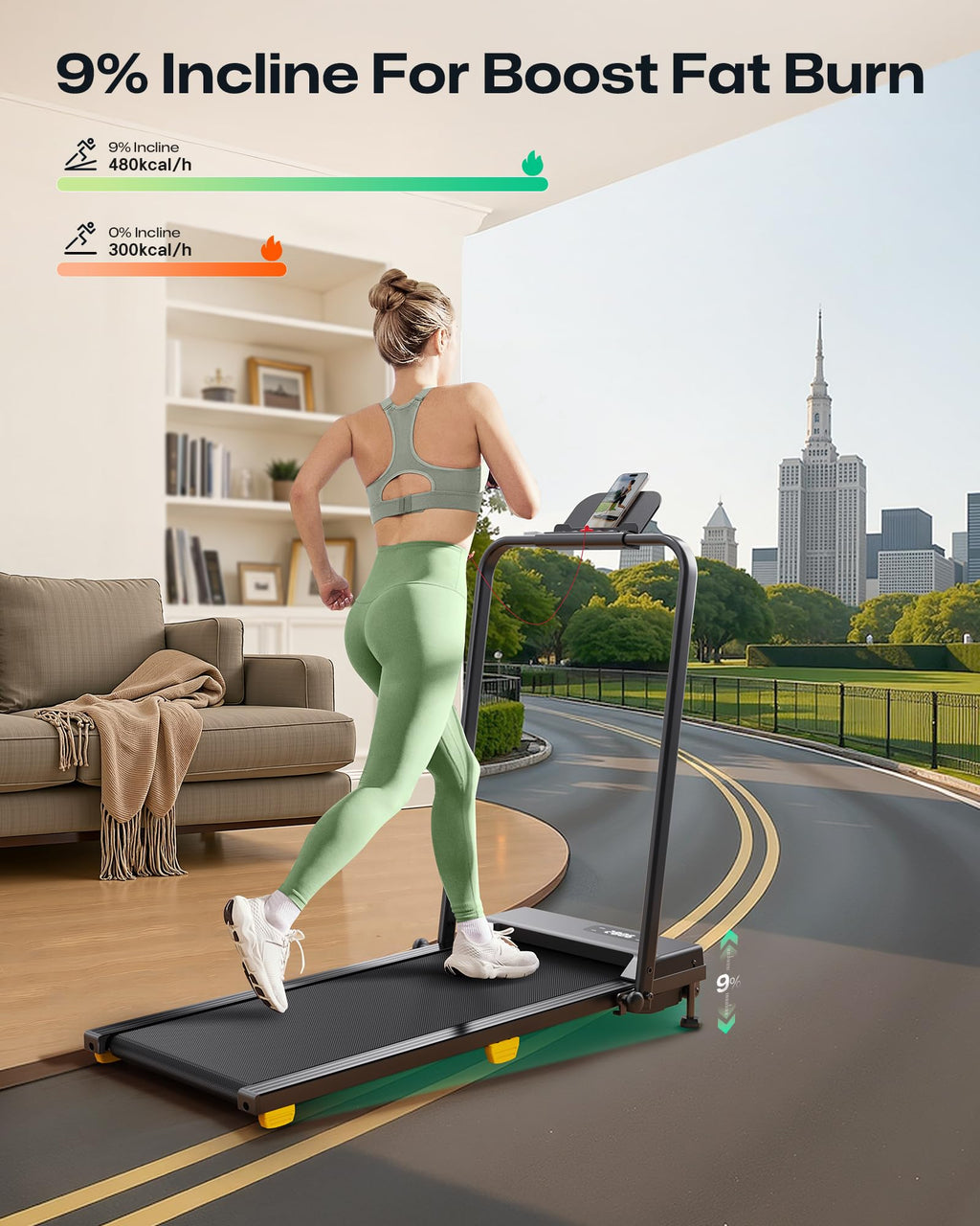 Urevo Walking Pad, 9% Incline Under Desk Treadmill With Hiit Program For Home And Office, 3 In 1 Foldable Treadmill With Remote
