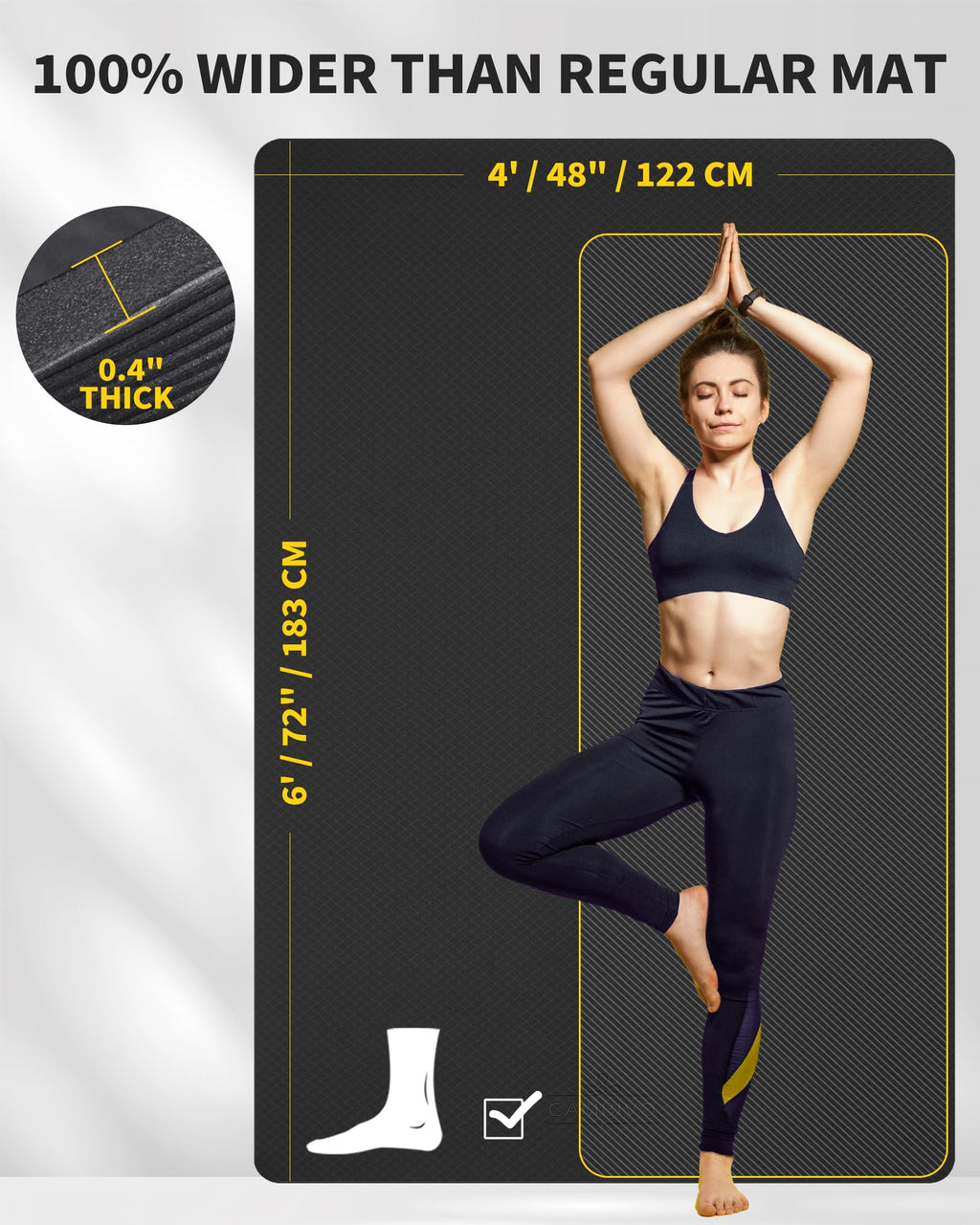 CAMBIVO Large Yoga Mat (6x 4), Extra Wide Workout Mat for Men and Women, 0.4 Thick Exercise Fitness TPE Mat for Home Gym, Yo