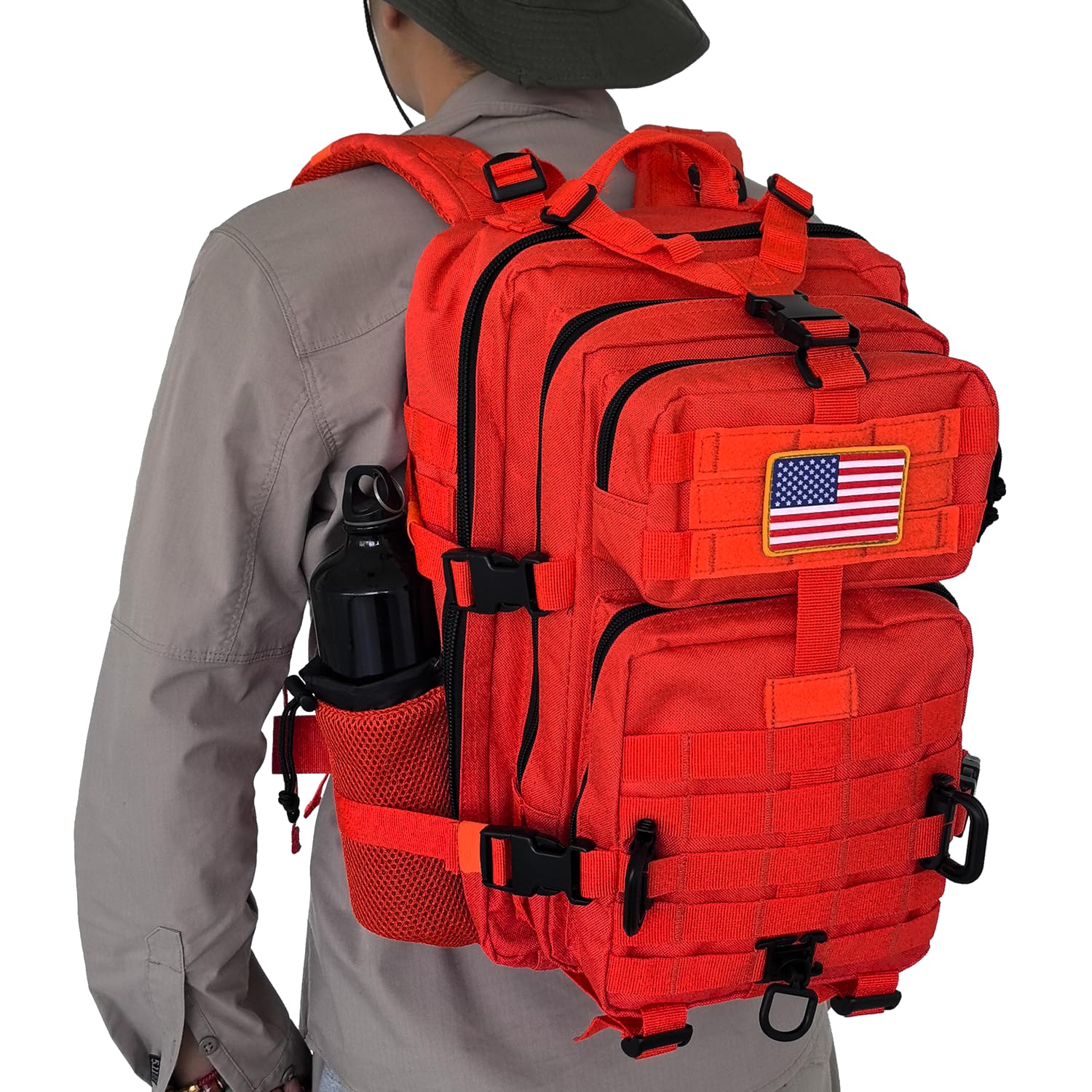 Hannibal Tactical 30L Molle Assault Pack, Tactical Backpack Military Army Camping Rucksack With Bottle Holder, 3-Day Pack, Orang
