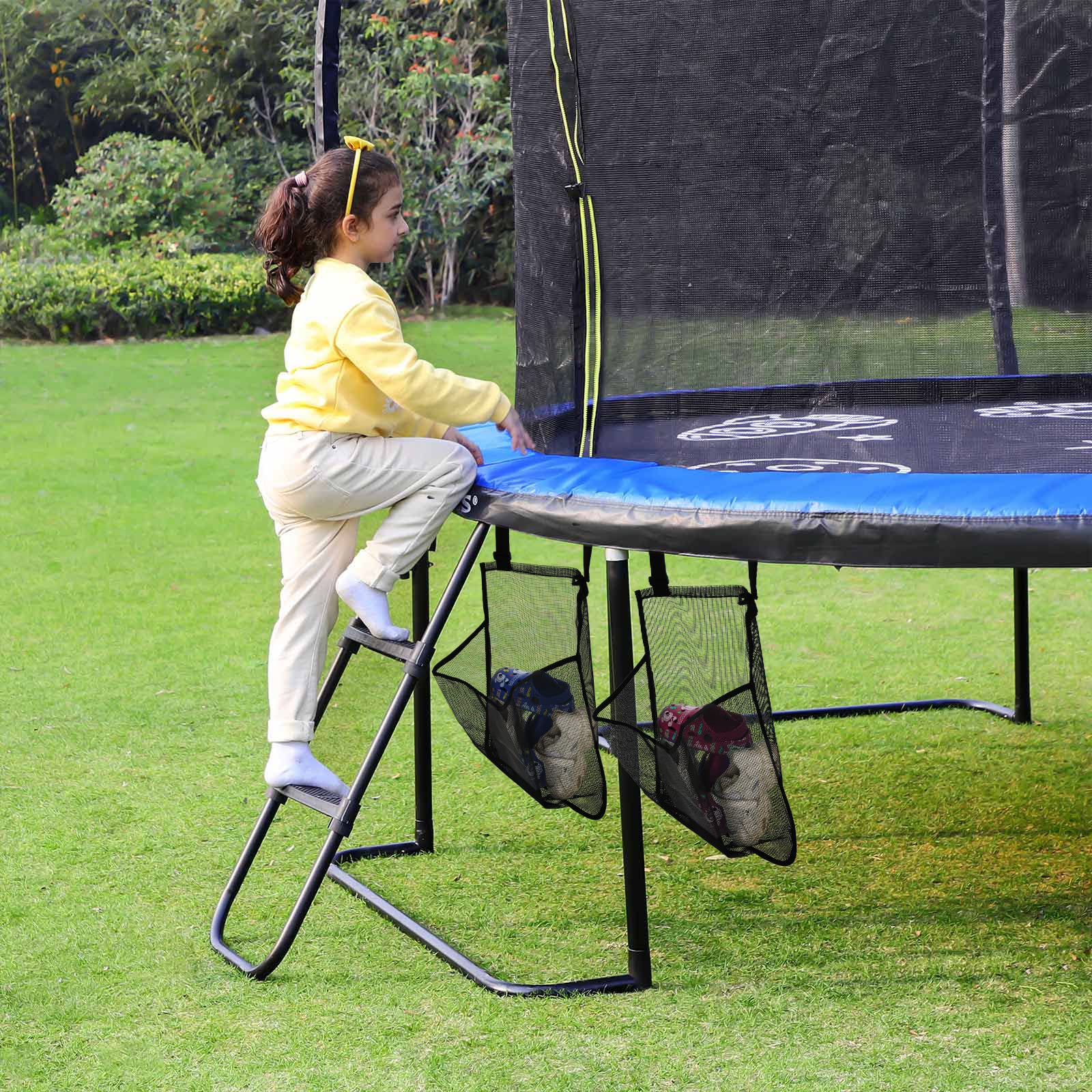 2 Pieces Trampoline Shoes Bag, Black Trampoline Storage Mesh Bag With 2 Hook And Loop Strap, Trampoline Shoe Holder, Indoor Fitn