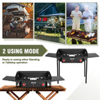 Bestfire 2 Burner Camping Stove With Windpanel& Side Shelves, Bag, Auto Ignition Button,Regulator,150,000 Btu Camping Stove Prop