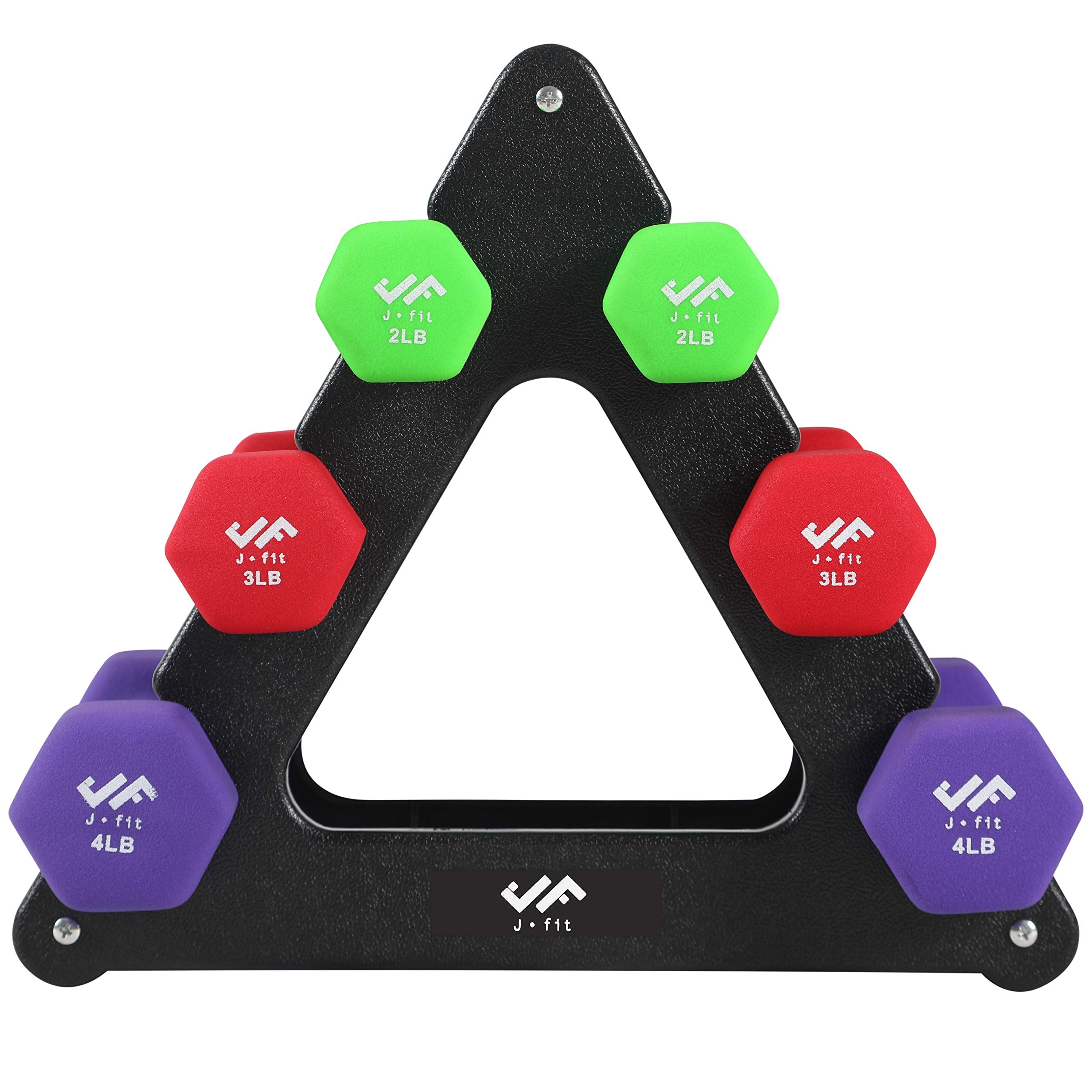 Jfit Dumbbell Set W/Durable Rack, Double Neoprene Coated Workout Weights, Solid Design Rack, 18 Lb Set