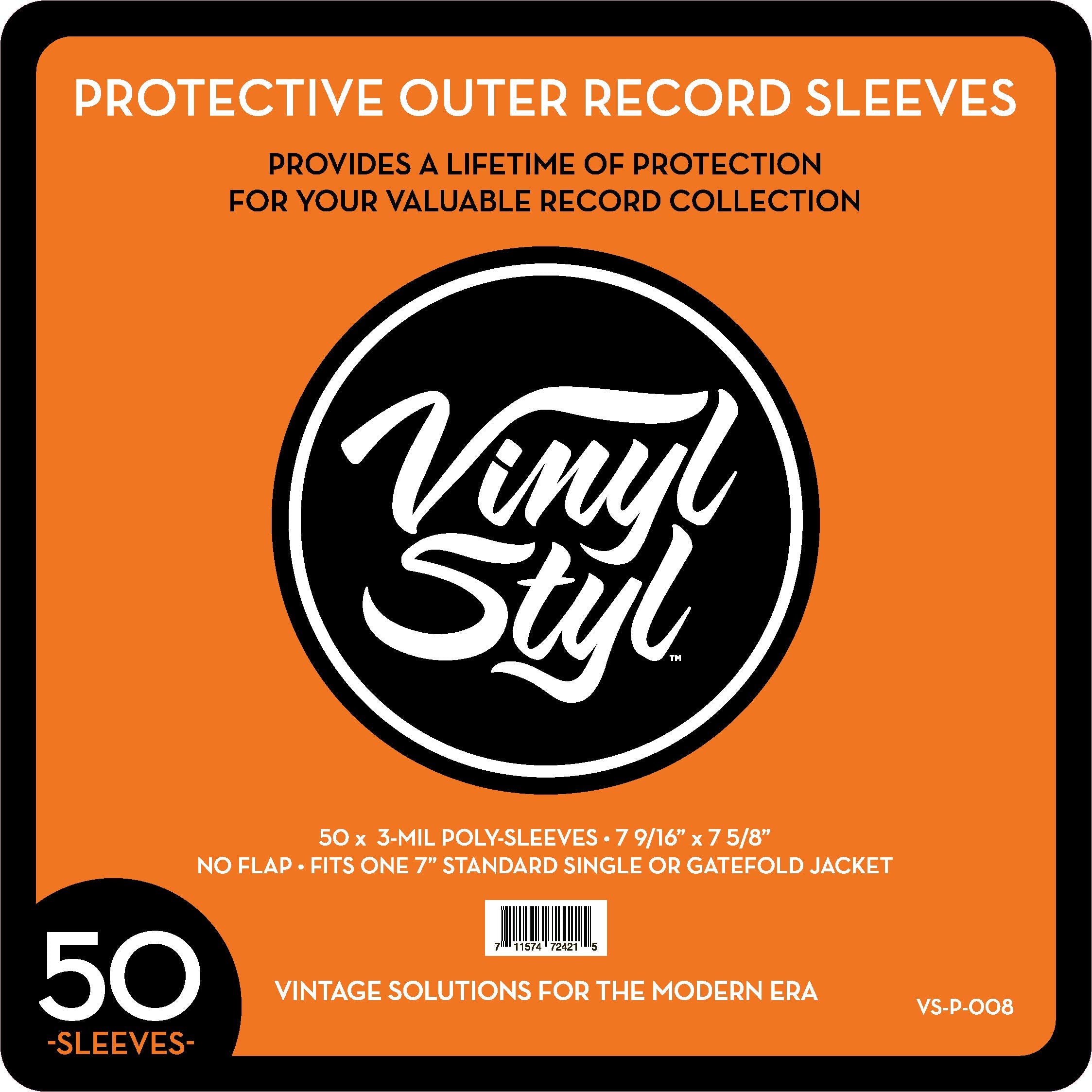 Vinyl Styl 45 Rpm Vinyl Record Protective Outer Sleeves - 7'' - 50 Ct (Clear)
