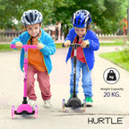 Hurtle Mini Kickboard Scooter for Kids - Height Adjustable 25-28, Lightweight 3-Wheel with LED Light-up Wheels, Anti-Slip,In