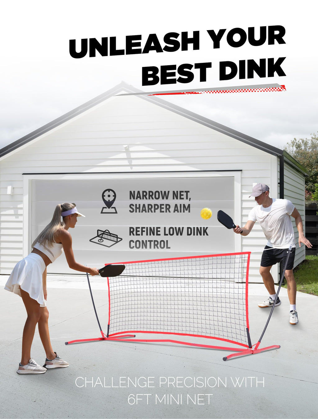 Merrymove Pickleball Practice Rebounder For Training: Red Pickle Ball Net Training Equipment For Solo Practice - 6Ft Mini Pickle