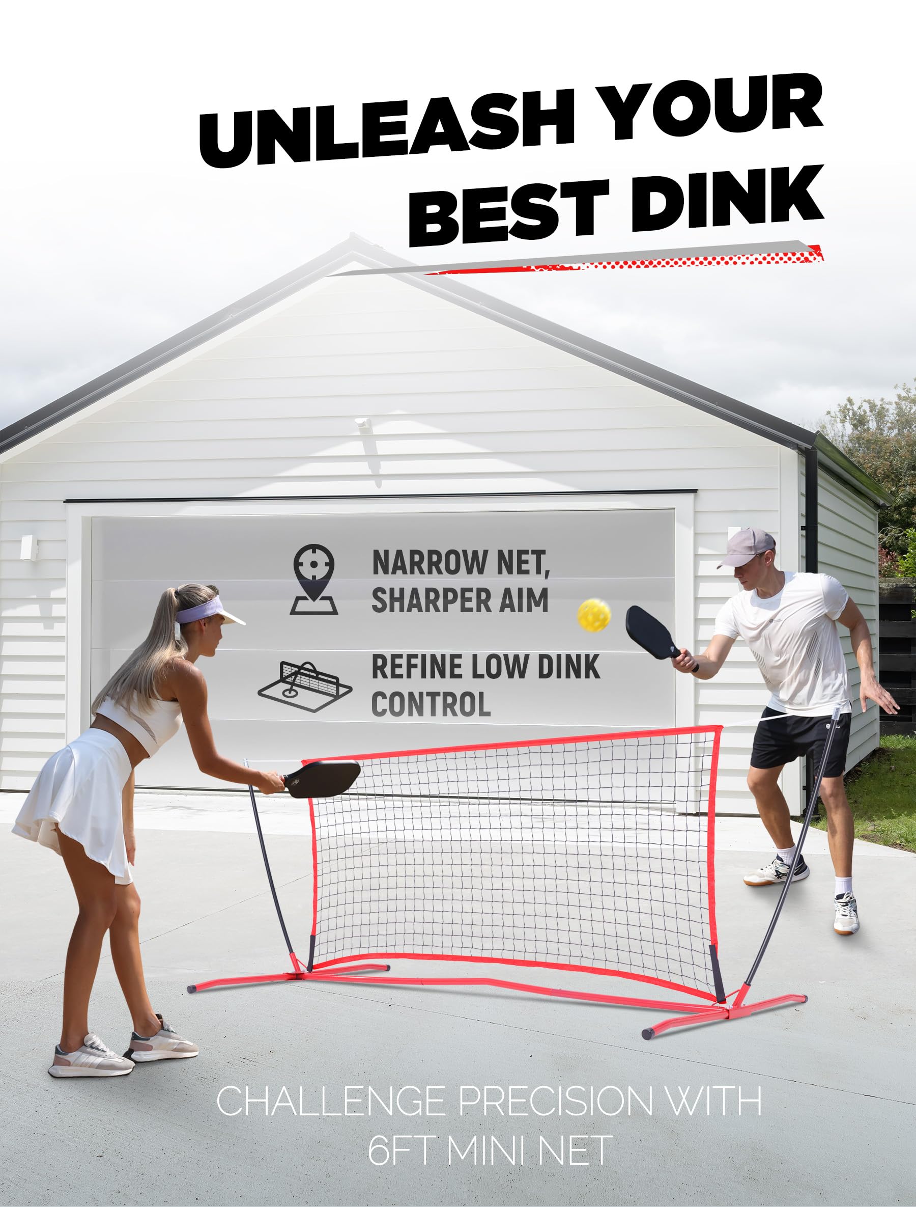 Merrymove Pickleball Practice Rebounder For Training: Red Pickle Ball Net Training Equipment For Solo Practice - 6Ft Mini Pickle