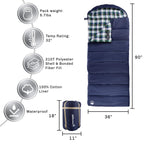 Sleeping Bag - 32F Rated Xl 3 Season Envelope Style With Hood For Outdoor Camping, Backpacking And Hiking With Carry Bag By Wake
