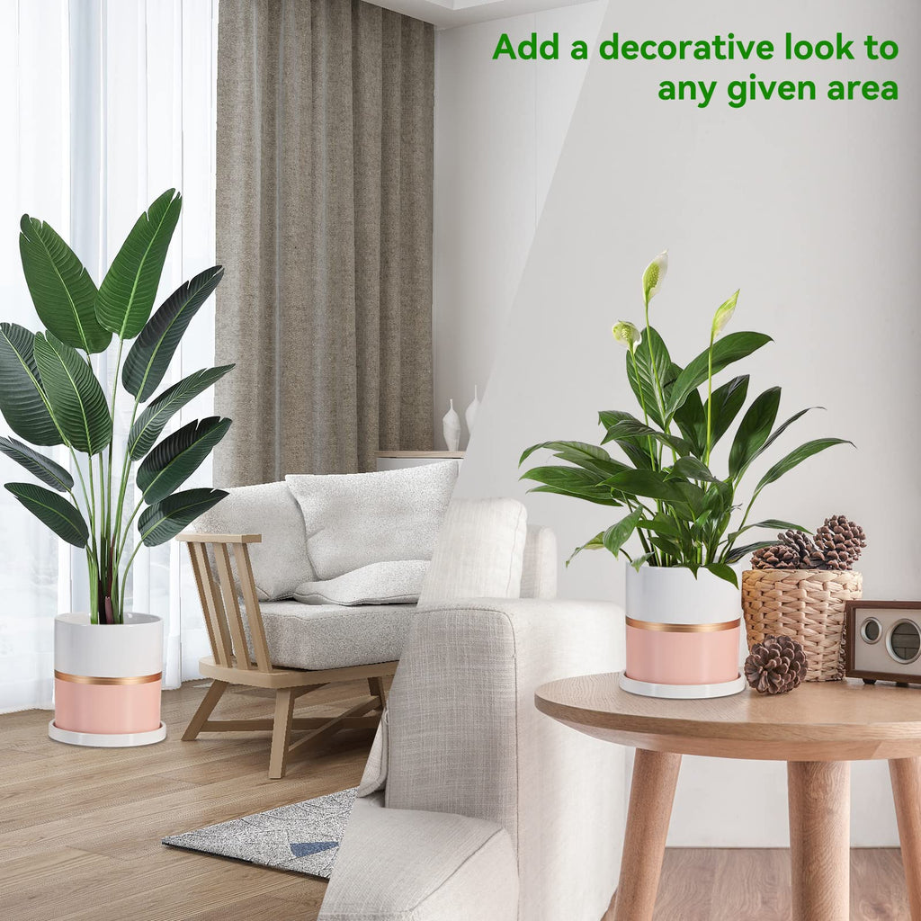 Ekirlin 6 Inch Plant Pot - Ceramic Flower Planters Indoor - Modern Succulents Containers With Drain Hole Saucer, Decorate Home,
