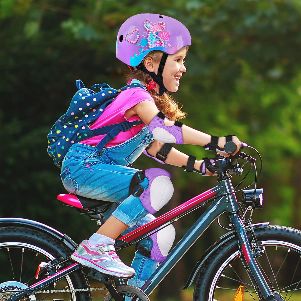 Toddler Bike Helmet Kids Helmet Knee Pads and Elbow Pads Set Adjustable Protective Gear Set with DIY Stickers for Girls Age 3-5-