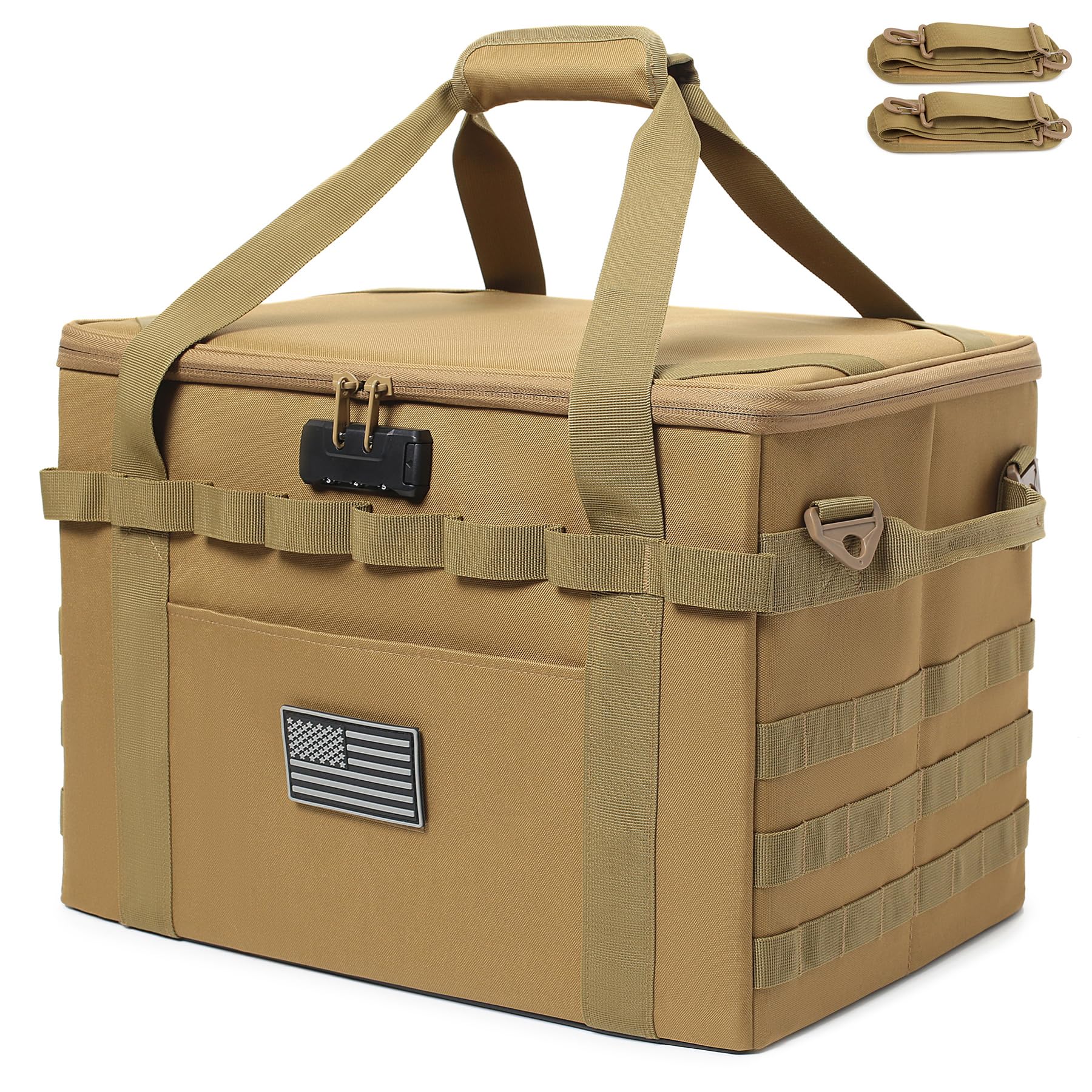 Lemubeane Tactical Camping Storage Bag - 57L Utility Tote Bag Organizer With Combination Lock And Shoulder Straps (Tan, 57L)