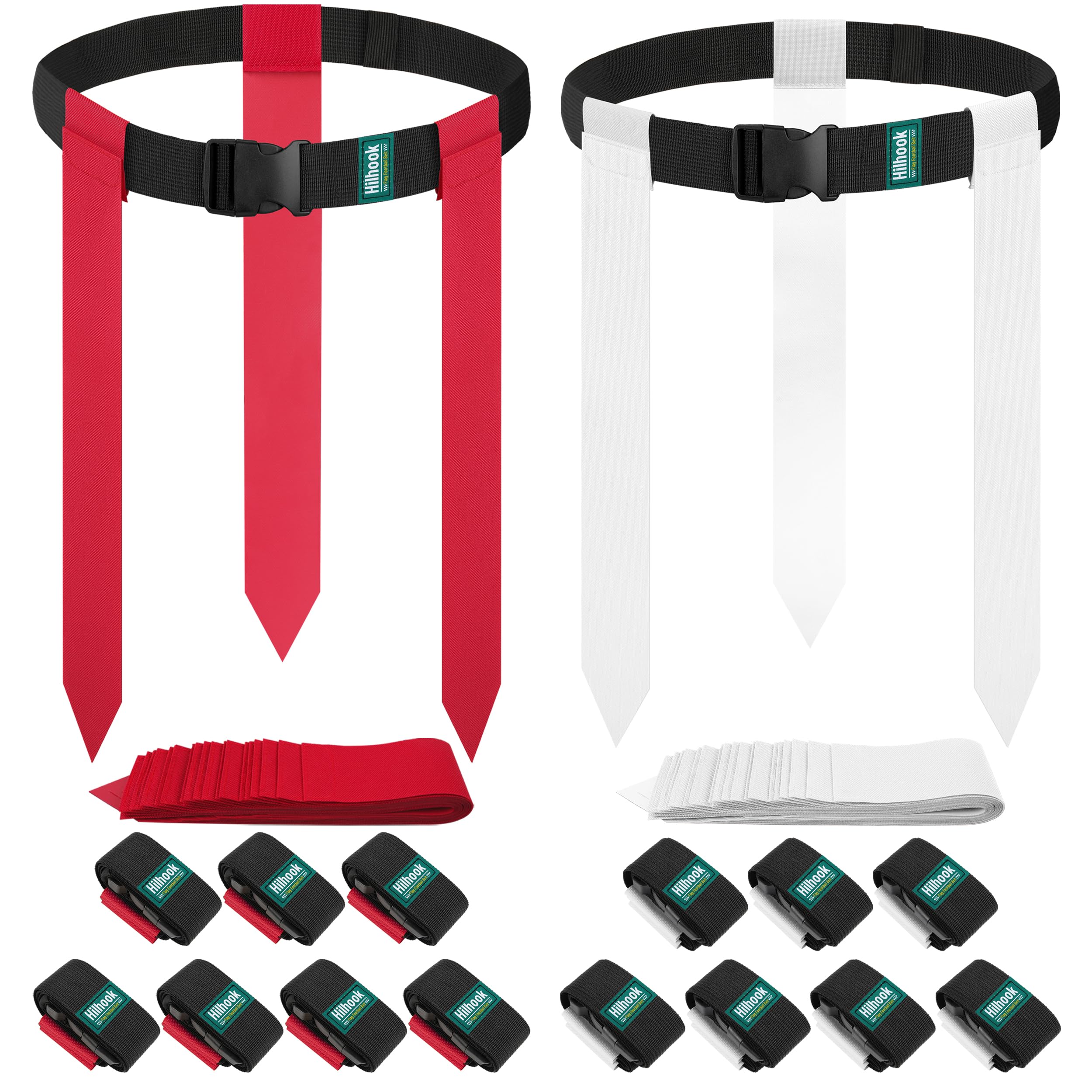 Hilhook Flag Football Belts, 14 Player Flag Football Set with 42 Flags for Kids Youth and Adults Training Equipment (Red and Whi