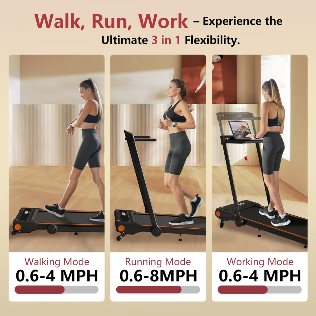 Walking Pad Treadmill With Incline, 4.0Hp 3 In 1 Under Desk Treadmill With Removable Desk, 330Lbs Capacity Foldable Treadmills F