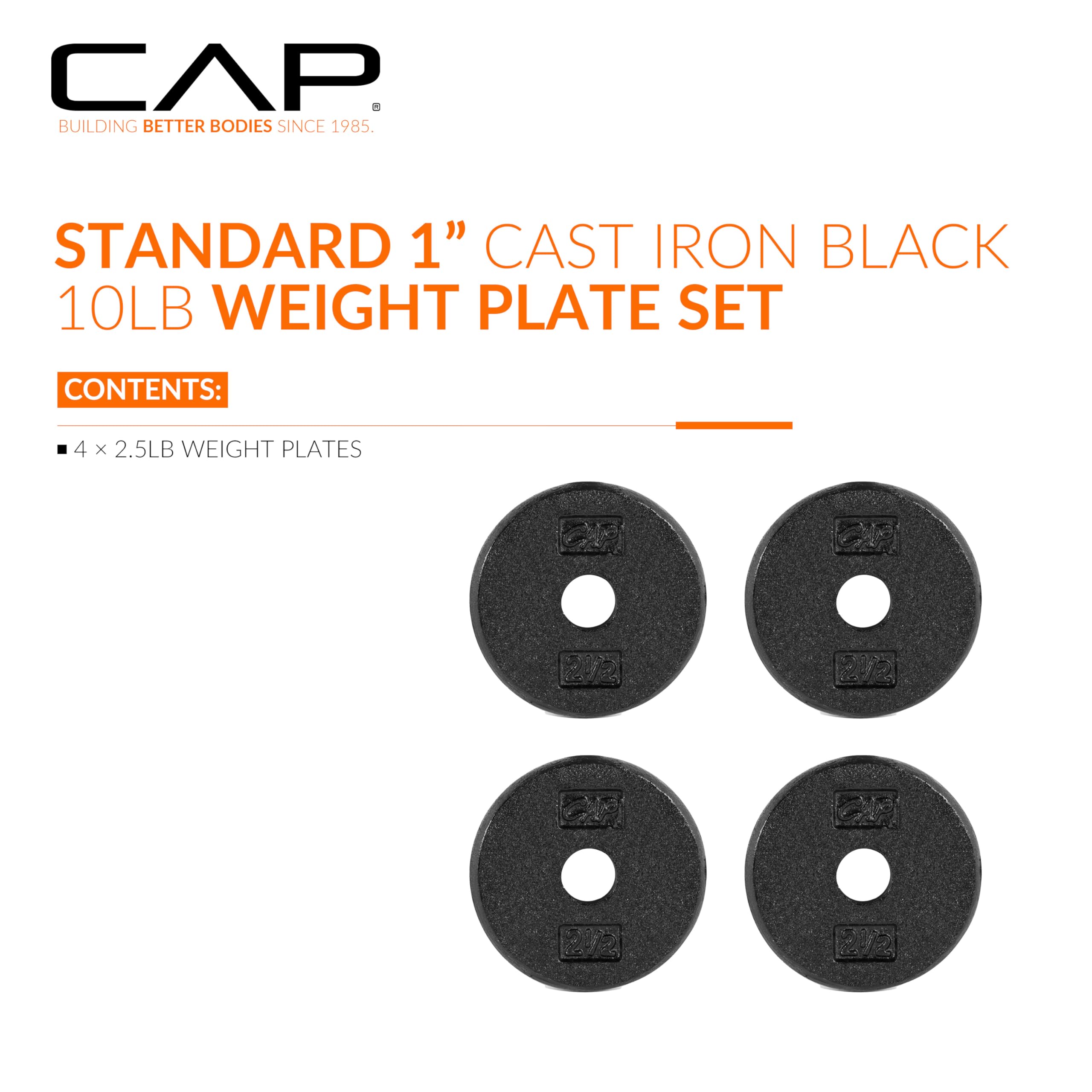 CAP Barbell Cast Iron Standard 1-Inch Weight Plate Set - Barbell Weights for Home Gym, Strength Training, and Weightlifting, 2.5
