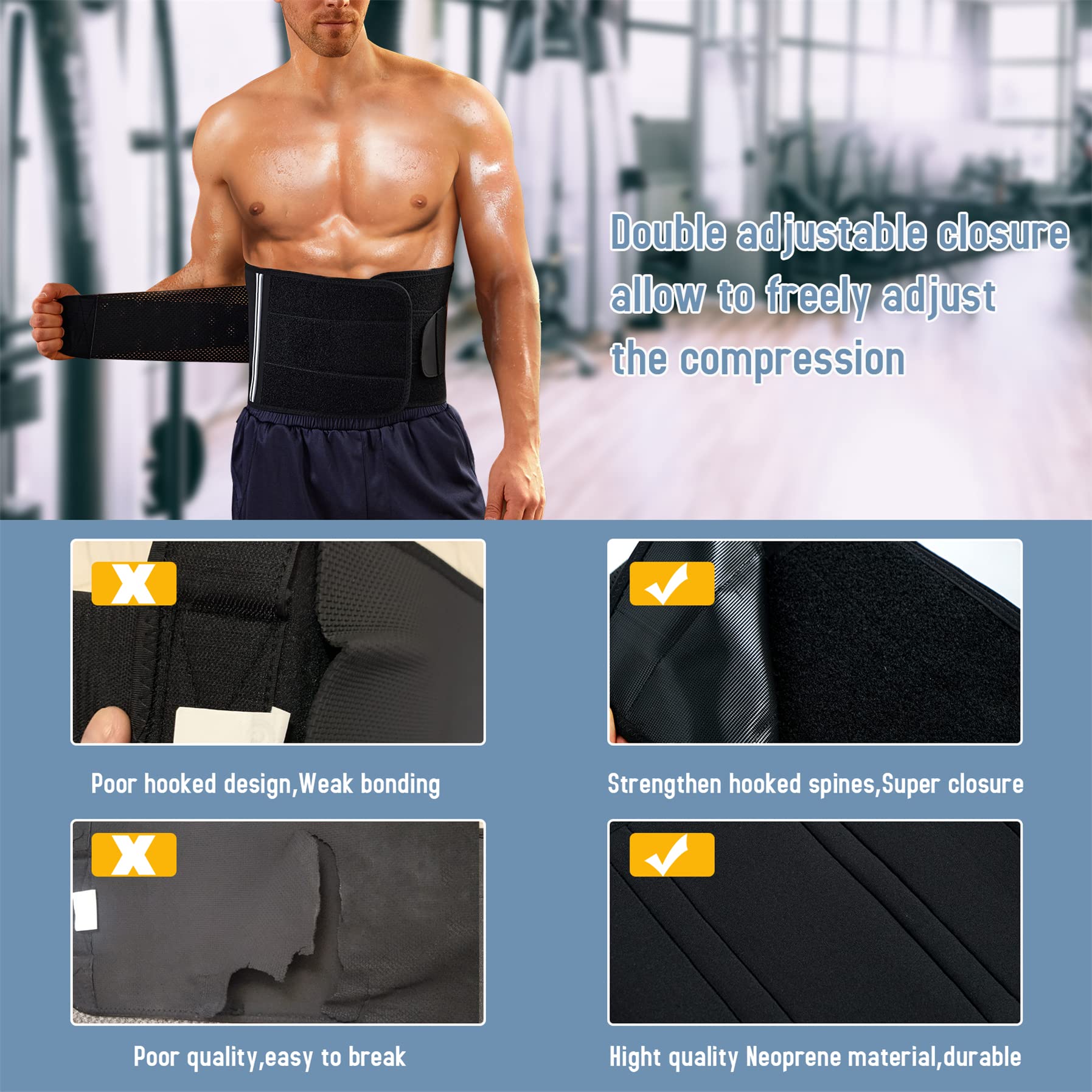 Tailong Neoprene Waist Trimmer Ab Belt For Men Weight Loss Trainer Corset Slimming Body Shaper Workout Sauna Hot Sweat Band (Bla