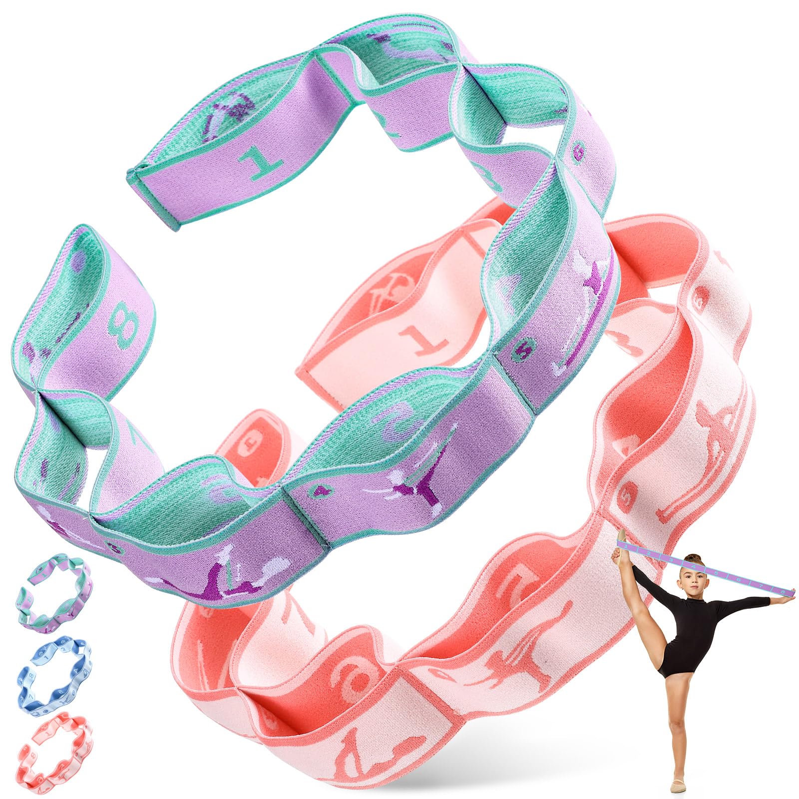 2 Pcs Stretch Strap for Kids Elastic Gymnastic Stretching Ballet Dance Band with 8 Loops Adjustable Exercise Training Resistance