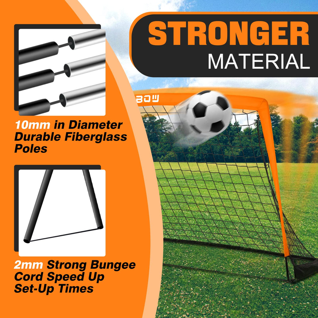 Runbow 6X4 Ft Portable Kids Soccer Goal For Backyard Practice Soccer Net With Carry Bag (6X4 Ft, Orange, 2 Pack)
