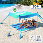Rhino Valley Beach Tent, 10 X 10 Ft Beach Shade Upf50+ Protection, Beachcanopy With 8 Sandbags 4 Stability Poles, Outdoor Beacht