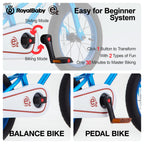 Royalbaby Terra Ez Kids Bike, Easy Learn Balancing To Biking, 14 Inch Balance & Pedal Bicycle, Instant Assembly Toddlers Boys Gi