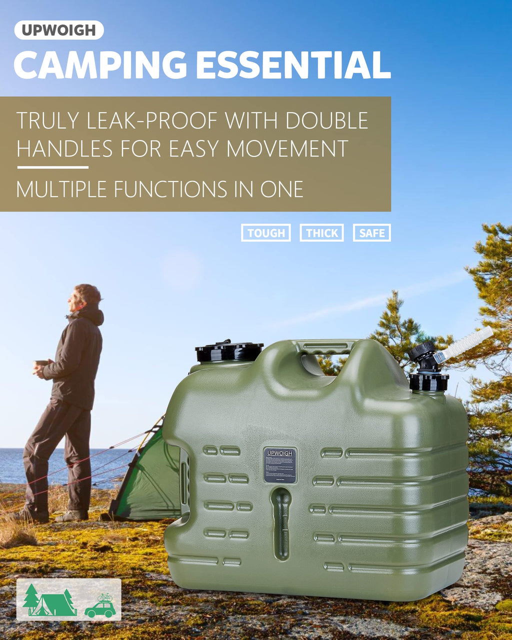 Upwoigh Camping Water Container, 6.6 Gallon Big Water Containers Jug, Truly No Leakage Water Storage, Military Green Water Tank,