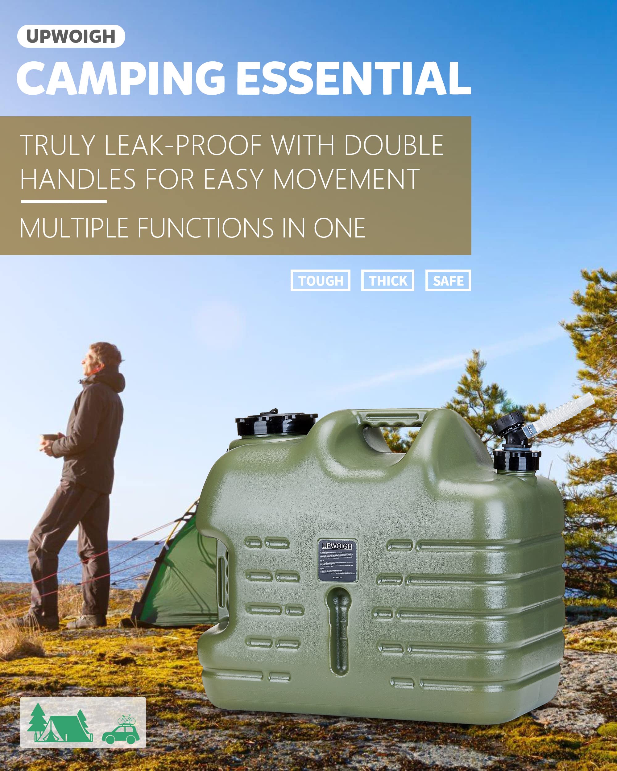 Upwoigh Camping Water Container, 6.6 Gallon Big Water Containers Jug, Truly No Leakage Water Storage, Military Green Water Tank,