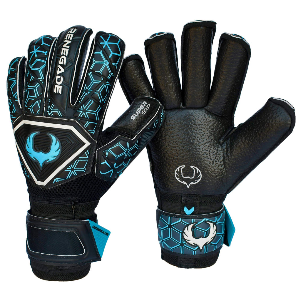 Renegade Gk Triton Specter Goalie Gloves With Pro-Tek Fingersaves  3.5+3Mm Super Grip & 4Mm Duratek  Black & Blue Soccer Goalkee