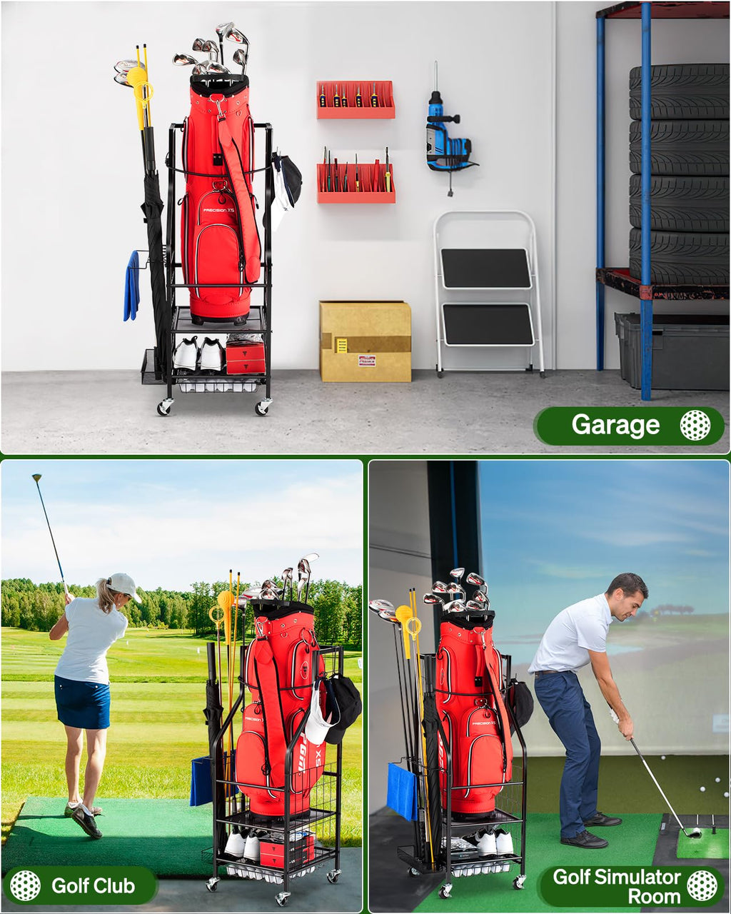 Fhxzh Golf Bag Storage Rack For Garage, Organizer Stand For Golf Accessories And Equipment, Golf Club, Shed, Basement