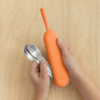 Omie OmieBox Travel Utensil Set | Fork and Spoon with Case for Easy Travel | Stainless Steel Fork and Spoon (Orange)