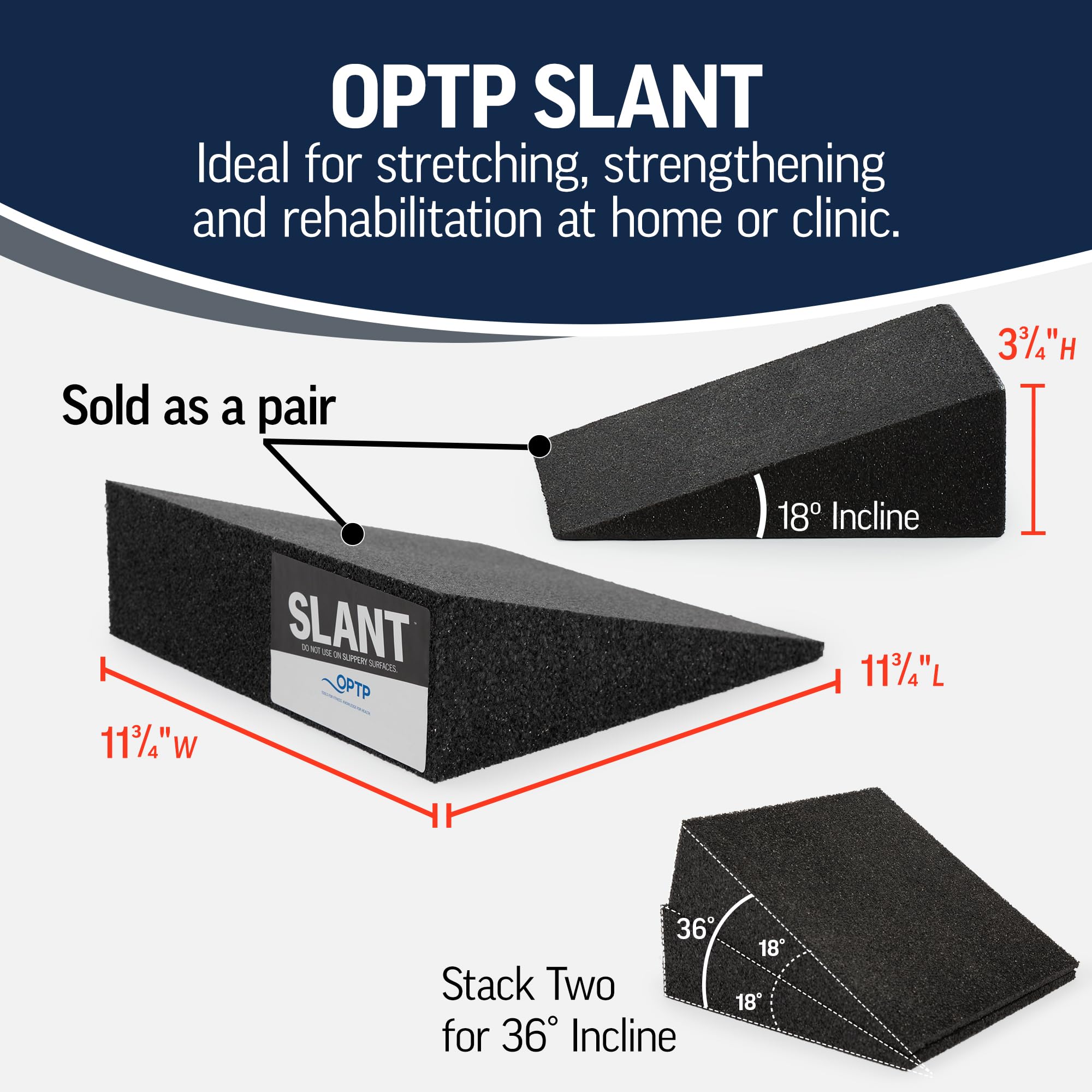 Optp Slant (Pair) - Foam Wedge Incline Slant Boards - Stretching Equipment For Calf And Ankle Rehabilitation - Foot Wedges For E