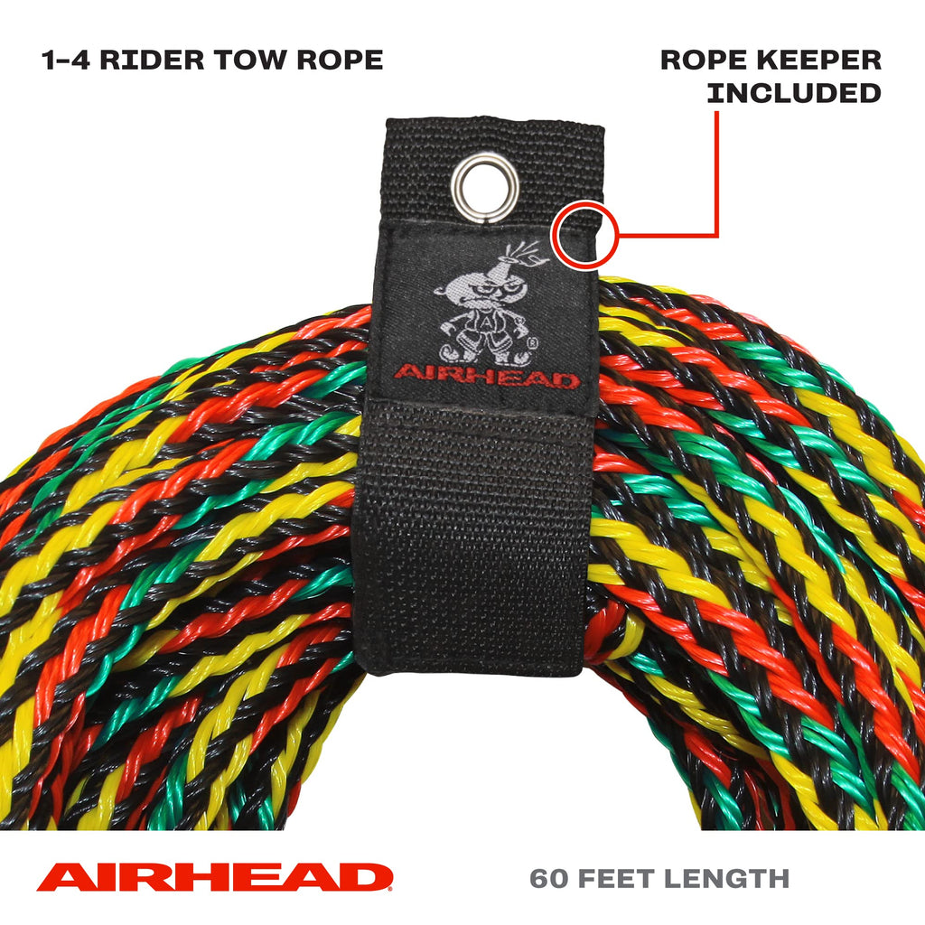 Airhead Tow Rope, 1-4 Rider Rope For Towable Tubes Multi, 9/16''