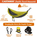 Castaway Travel Hammocks Double Lime/Charcoal Camping Hammock With 2 Tree Straps, Triple Stitched Durable Nylon Material, Compac