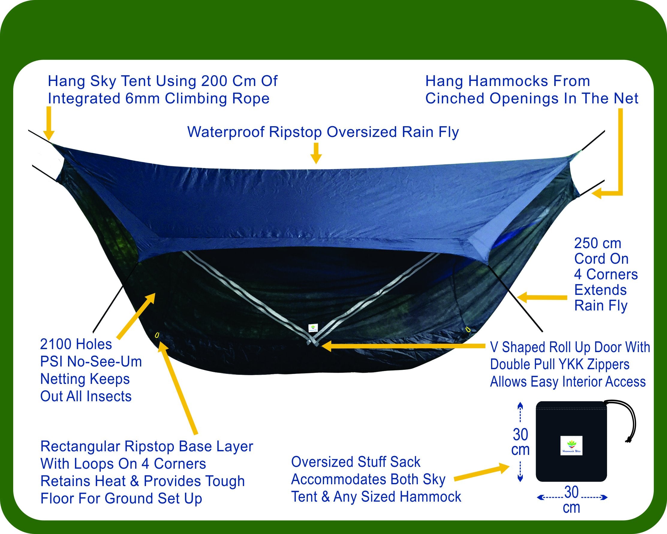 Hammock Bliss Sky Tent 2 - A Revolutionary 2 Person Hammock Tent - Waterproof And Bug Proof Hanging Tent Provides Spacious And C