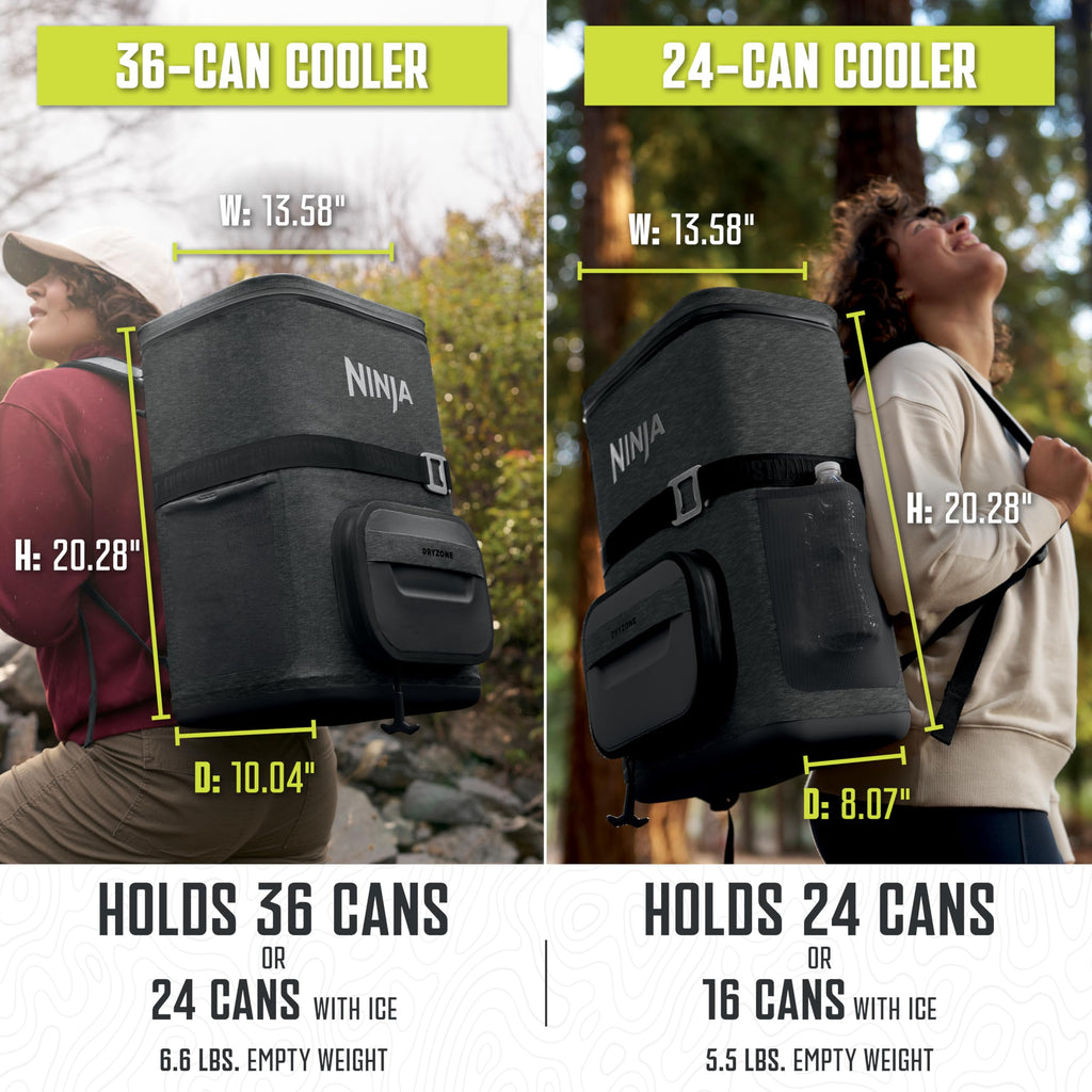 Ninja | Backpack Cooler | Frostvault Go 24 Can Soft Cooler | Leakproof Zipper With Built In Can Opener, 2 Ice Packs & Dry Storag