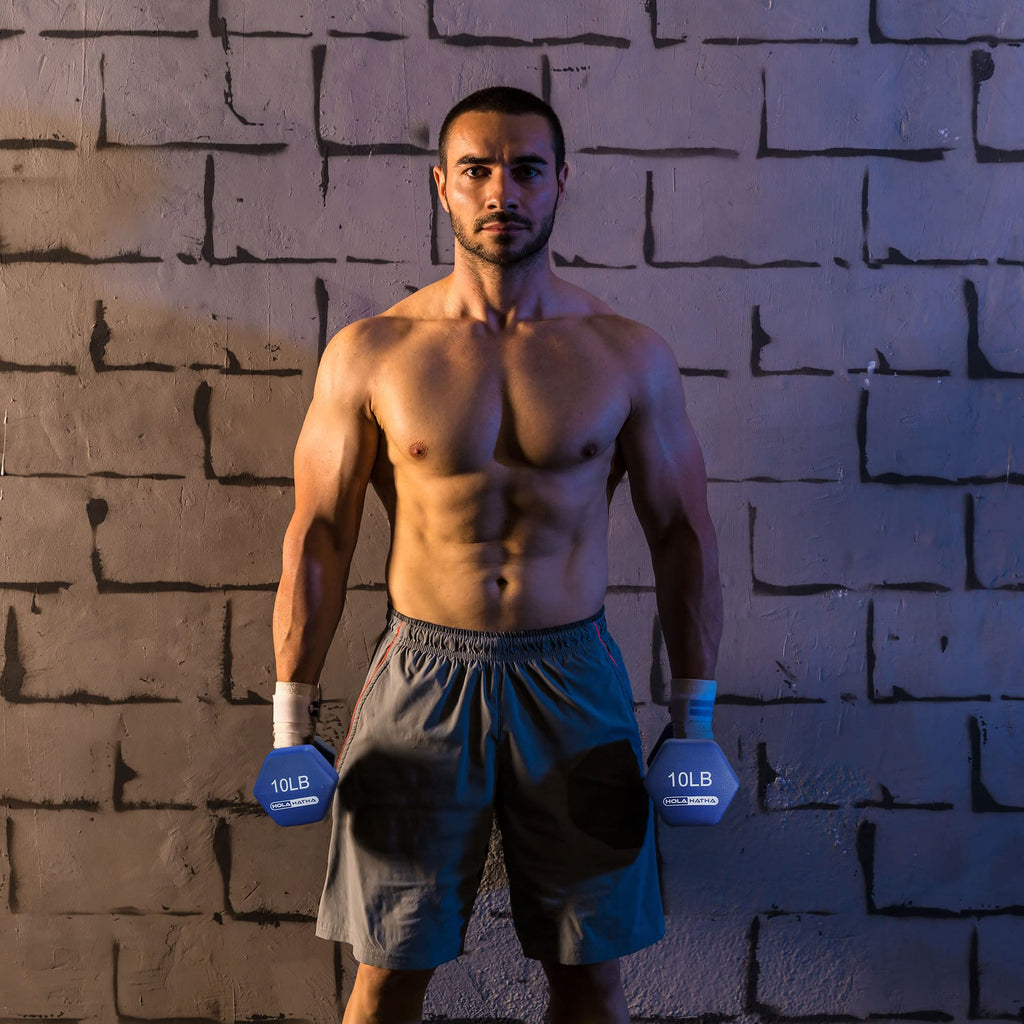 Holahatha Hex Dumbbell Weight Training Home Gym Equipment Set With 5, 10, And 15 Pound Fitness Hand Weights And Storage Organiza