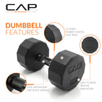 Cap Barbell 150 Lb Coated 12-Sided Black Handle Dumbbell Weight Set With Vertical Rack