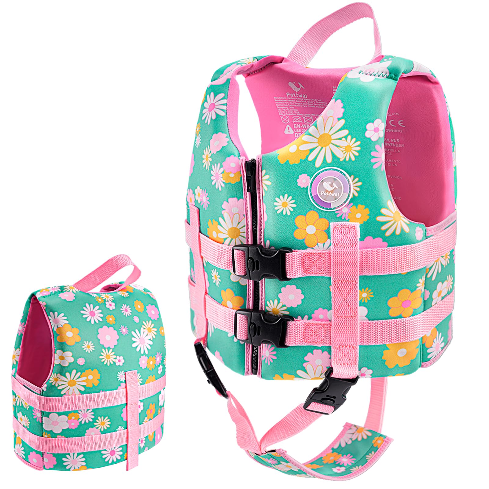 Pottwal Swim Vest for Kids - Swim Jacket for 1-3 Years (17.5-39.5LBS) - Puddle Jumper with Adjustable Crotch Strap - Made of Neo