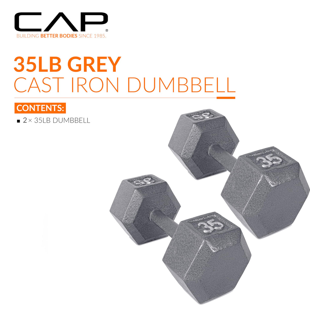 CAP Barbell 35 LB Cast Iron Hex Dumbbell Hand Weight - Pair | Grey
