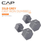 CAP Barbell 35 LB Cast Iron Hex Dumbbell Hand Weight - Pair | Grey
