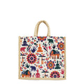 Sangra Multicolor Jute Bag For Women And Men Lunch Bag With Zip And Handle (Elephant Buddha)