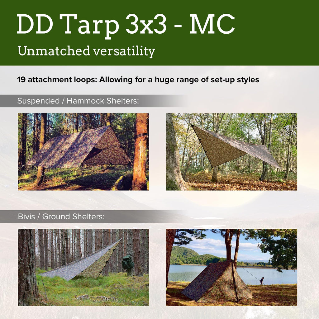 Dd Hammocks - Dd Tarp 3X3 - Mc (10Ft X 10Ft) - 100% Waterproof - Lightweight & Multifunctional Camo Rainfly Tarp Tent Shelter Fo