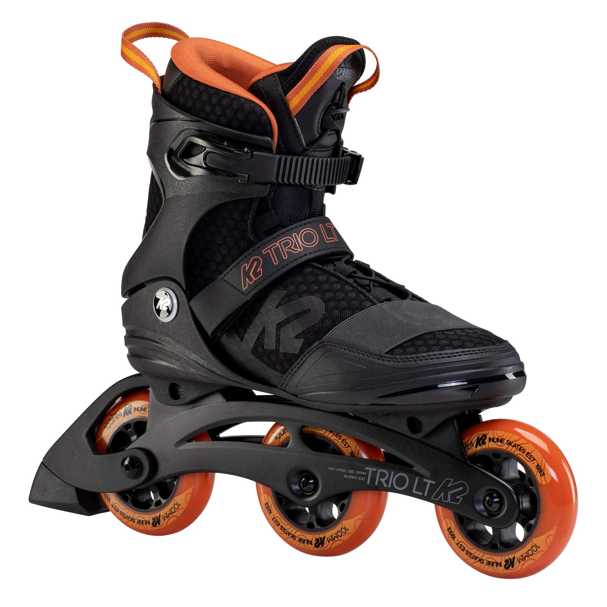 K2 Trio LT 100 Black Orange Mens Urban Inline Skates - Black/Orange / 9.0