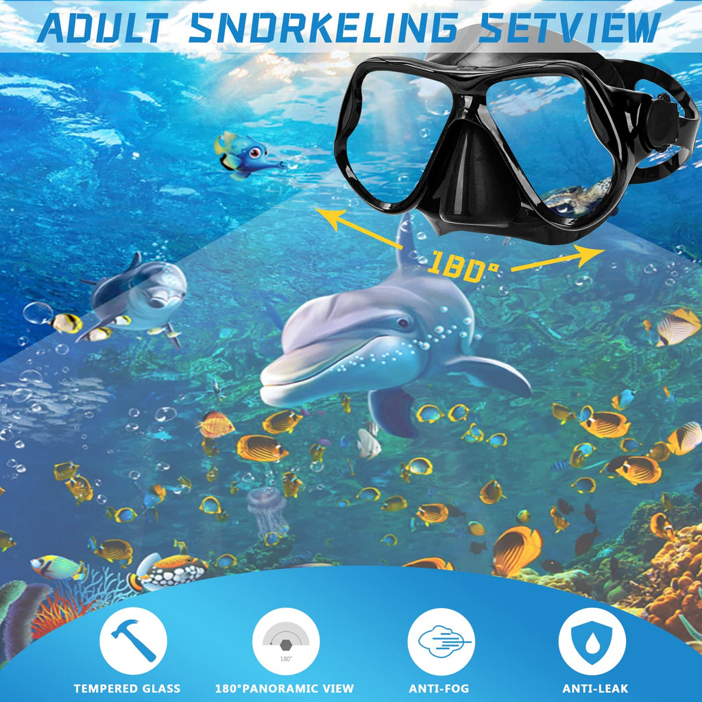 Dipuki Snorkeling Gear For Adults Snorkel Mask Set Scuba Diving Mask Dry Snorkel Swimming Glasses Swim Dive Mask Nose Cover Yout